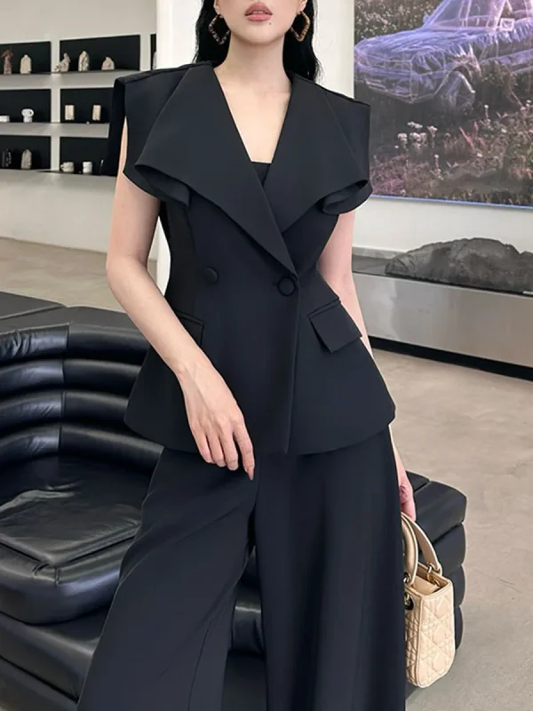 Solid V Neck Short Sleeve Tunic Top High Waist Pant Two Piece Set - Image 7