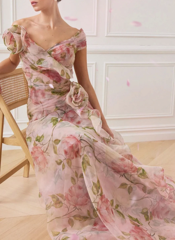 Spliced Appliques Slimming Slash Neck Short Sleeve High Waist Temperament Dresses - Image 5