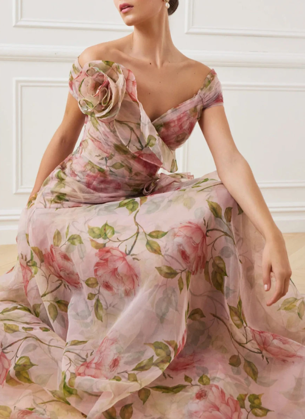 Spliced Appliques Slimming Slash Neck Short Sleeve High Waist Temperament Dresses - Image 4