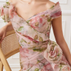 Spliced Appliques Slimming Slash Neck Short Sleeve High Waist Temperament Dresses - Image 3