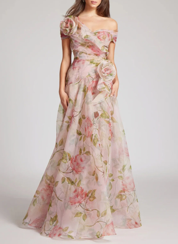 Spliced Appliques Slimming Slash Neck Short Sleeve High Waist Temperament Dresses - Image 2