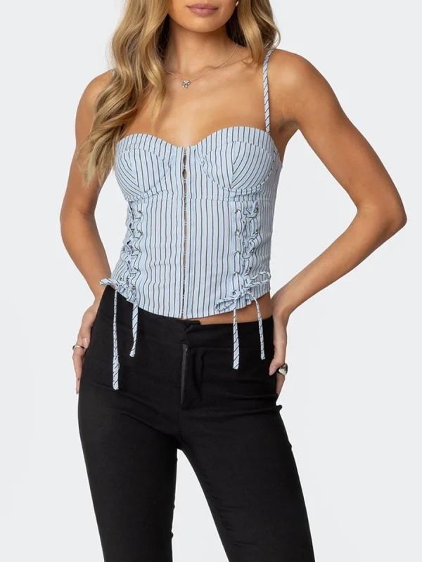 Spliced Lace Up Strapless Sleeveless Tunic Temperament Vest Top