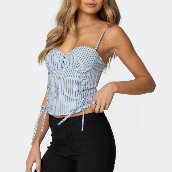 Spliced Lace Up Strapless Sleeveless Tunic Temperament Vest Top - Image 2