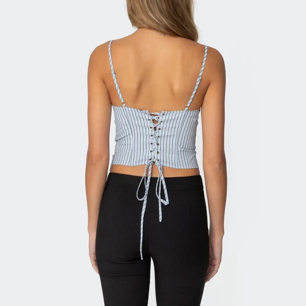 Spliced Lace Up Strapless Sleeveless Tunic Temperament Vest Top - Image 3