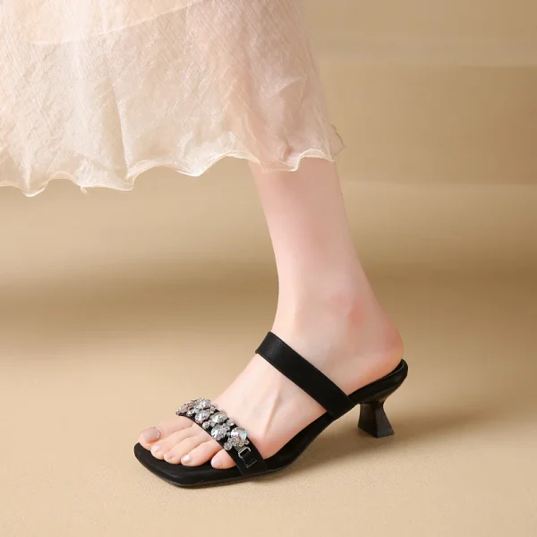 Luxury Crystal Square Toe High Evening Party Heels Sandals - Image 11