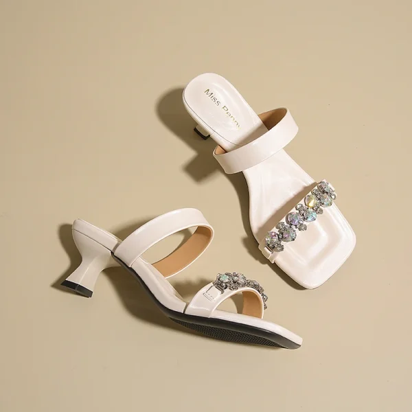 Luxury Crystal Square Toe High Evening Party Heels Sandals - Image 9