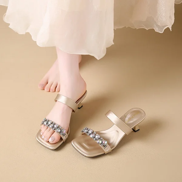 Luxury Crystal Square Toe High Evening Party Heels Sandals - Image 19