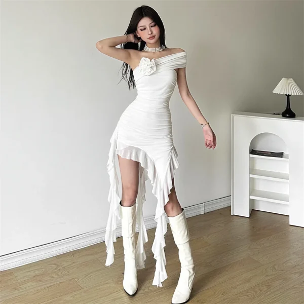 Sweet Chest Wrapping Strapless Sheath Tassel Tight Mini Dress