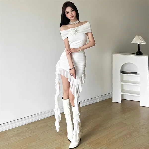 Sweet Chest Wrapping Strapless Sheath Tassel Tight Mini Dress - Image 4