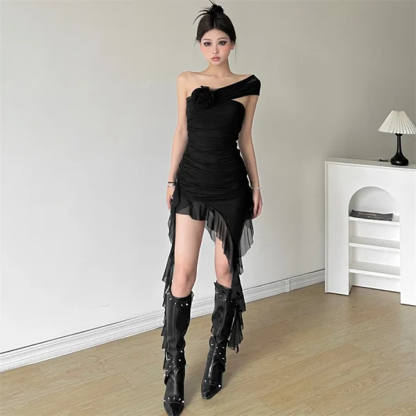 Sweet Chest Wrapping Strapless Sheath Tassel Tight Mini Dress - Image 9