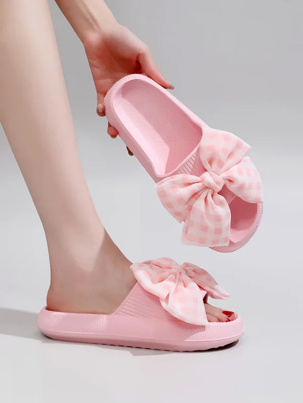 Sweet Flower Bow Thick Platform Indoor Bathroom Flip Flops Cloud Slippers - Image 2