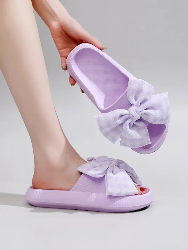 Sweet Flower Bow Thick Platform Indoor Bathroom Flip Flops Slippers - Image 2