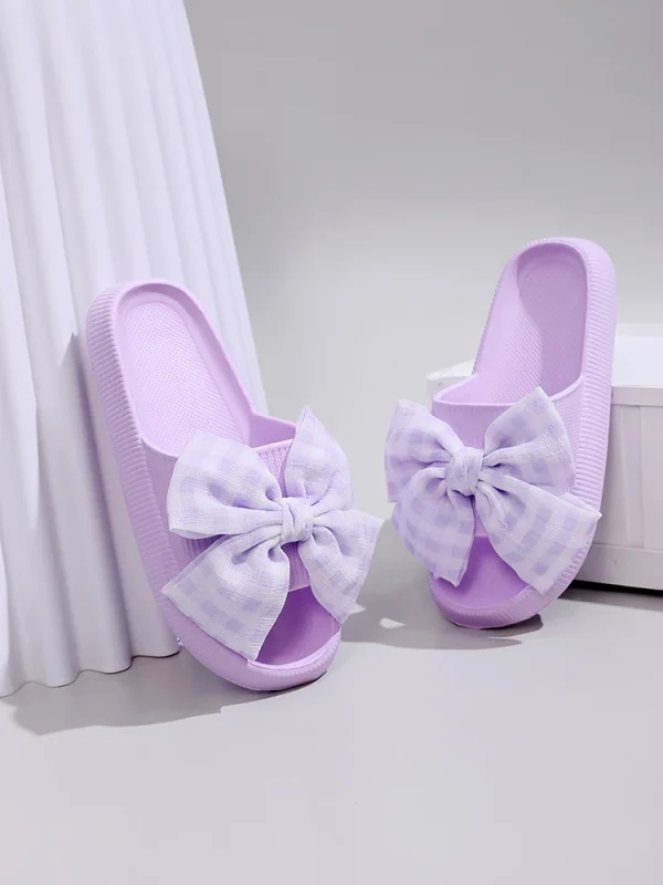 Sweet Flower Bow Thick Platform Indoor Bathroom Flip Flops Slippers - Image 6