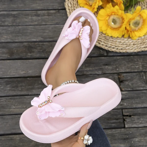 Sweet Versatile Pearl Butterfly Party Beach Style Flip Flops Flat Heel Slippers - Image 2