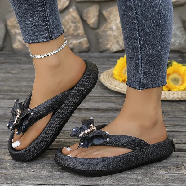 Sweet Versatile Pearl Butterfly Party Beach Style Flip Flops Flat Heel Slippers - Image 5