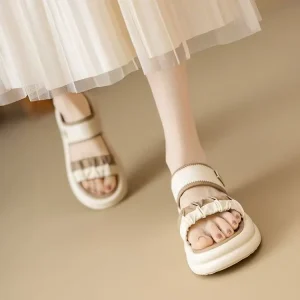 Textured Straps Elastic Band Minimalist Chunky Sole Comfort Platform Sandals