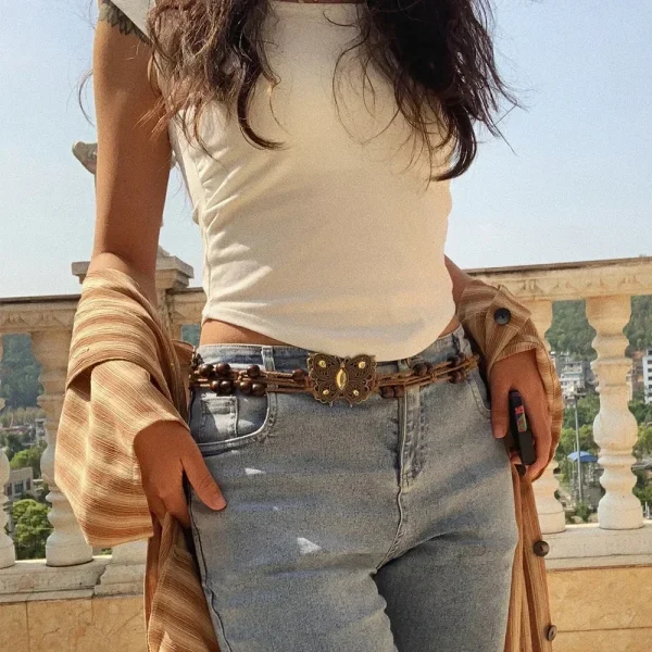 Trendy Butterfly Tassel Waist Chain Bohemian Vintage Flower Jean Skirt Dress Belt - Image 8