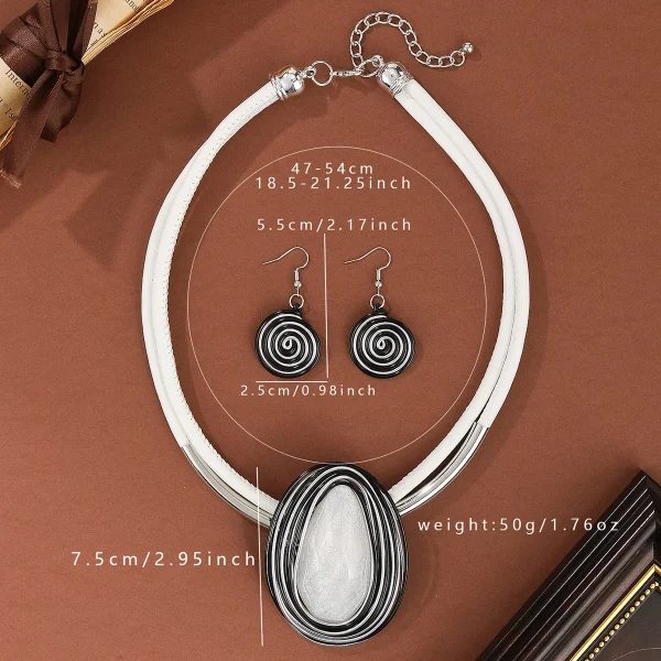Trendy Crystal Oval Shape PV Two Layer Necklace Earrings Statement Jewelry Sets - Image 4