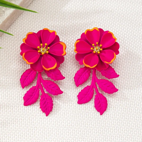 Trendy Double Layered Flower Leaf Jewelry Accessories Hot Sale Party Earrings - Image 2