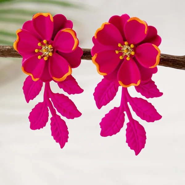 Trendy Double Layered Flower Leaf Jewelry Accessories Hot Sale Party Earrings - Image 3