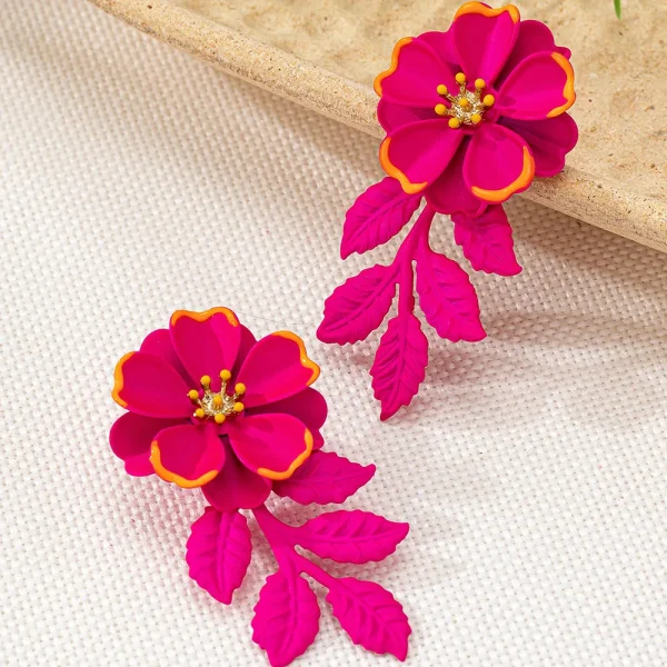 Trendy Double Layered Flower Leaf Jewelry Accessories Hot Sale Party Earrings - Image 4
