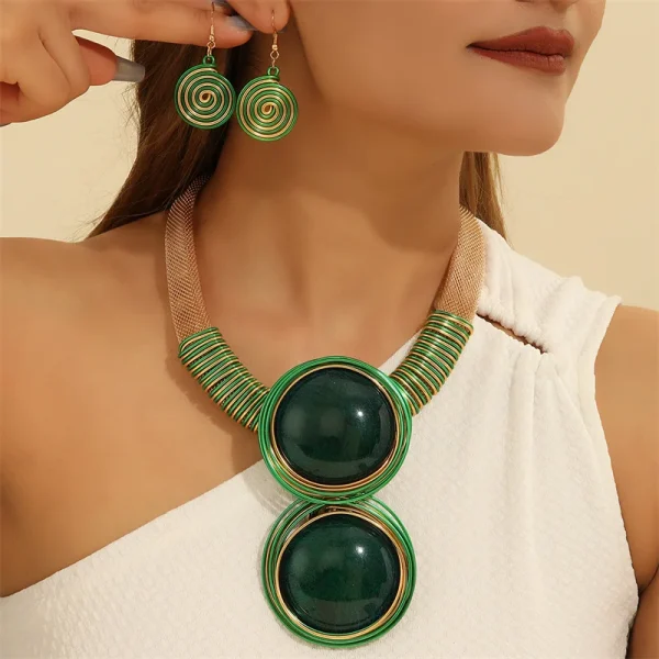 Trendy Round Geometry Aluminium Wire Necklace Earrings Jewelry Set - Image 2