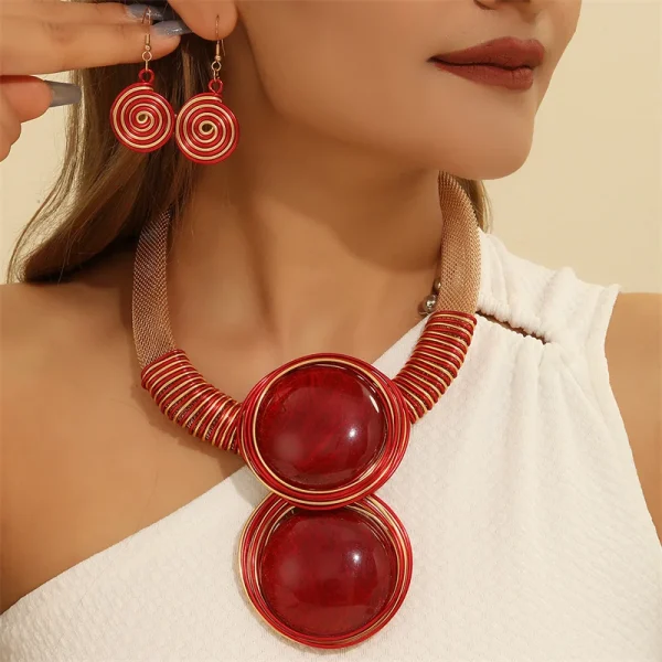 Trendy Round Geometry Aluminium Wire Necklace Earrings Jewelry Set - Image 4