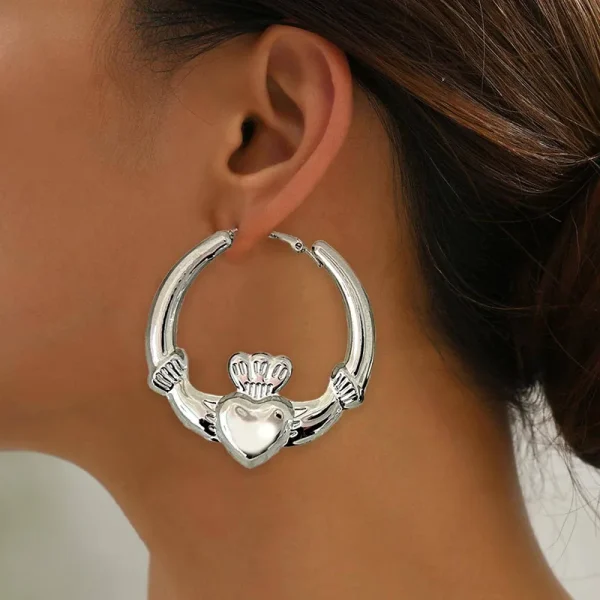 Trendy Zinc Alloy Geometric Metal Heart Hoop Earring - Image 2