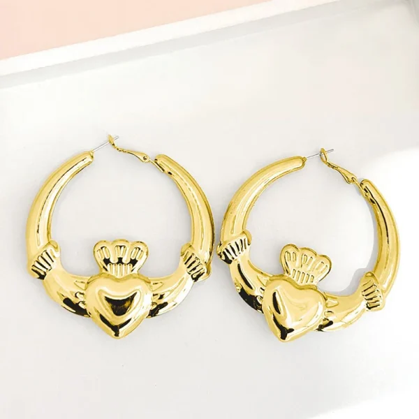 Trendy Zinc Alloy Geometric Metal Heart Hoop Earring - Image 3