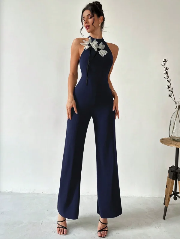 Unique Design Decorative Patchwork Flowers One-piece Jumpsuit