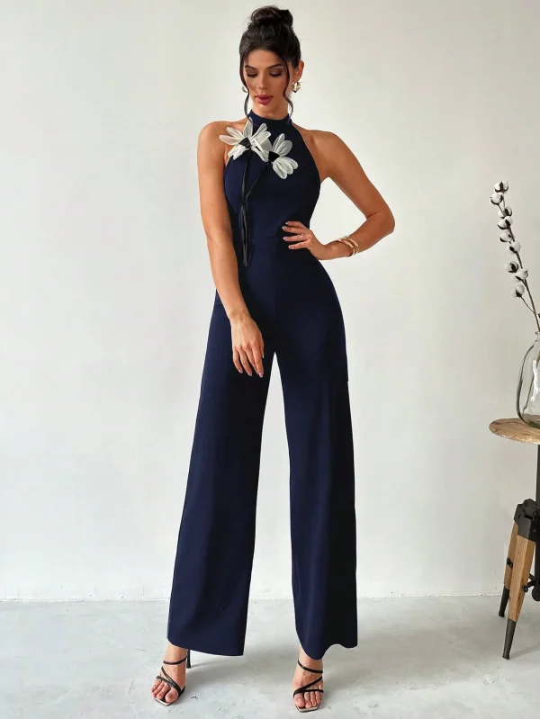 Unique Design Decorative Patchwork Flowers One-piece Jumpsuit - Image 2