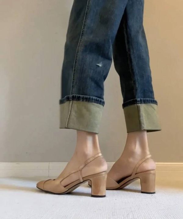 Retro Style Cover Toe Thick Heel Sandals Slip On Footwear - Image 9
