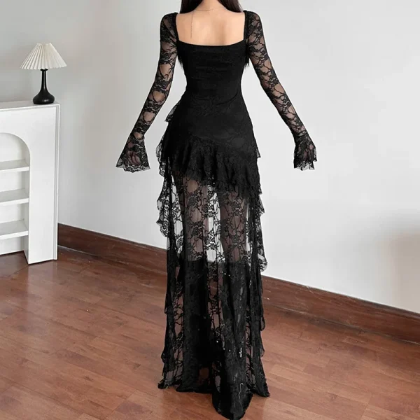 Vintage Aesthetic Goth Fairy-core Through Irregular Hem High Waist Mini Dress - Image 10