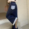 Vintage Casual Plaid Patchwork Denim Street Retro High Waist Sweet Bow Print Pants - Image 4