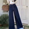 Vintage Casual Plaid Patchwork Denim Street Retro High Waist Sweet Bow Print Pants - Image 3