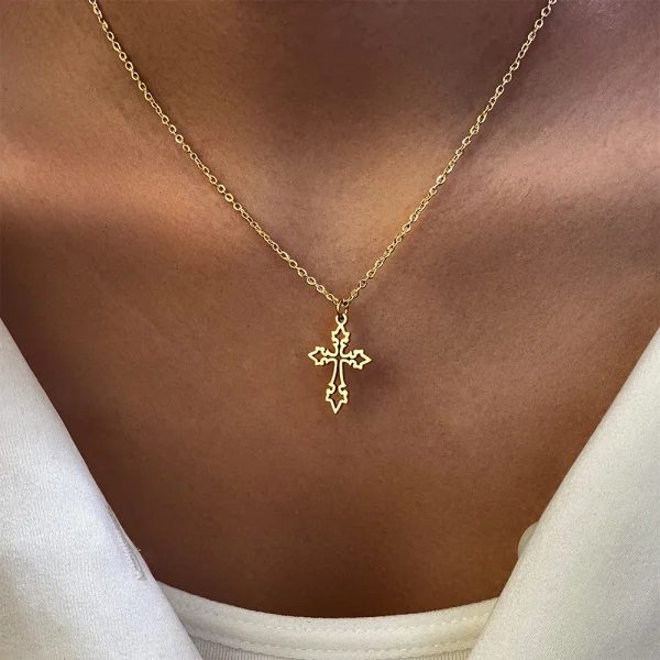 Vintage Cross Pendants Chain Stainless Steel Choker Necklaces