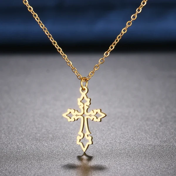 Vintage Cross Pendants Chain Stainless Steel Choker Necklaces - Image 2