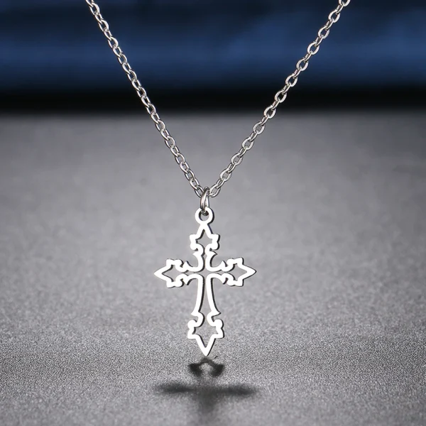 Vintage Cross Pendants Chain Stainless Steel Choker Necklaces - Image 3