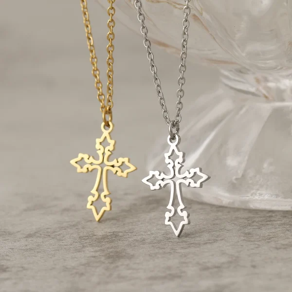 Vintage Cross Pendants Chain Stainless Steel Choker Necklaces - Image 4