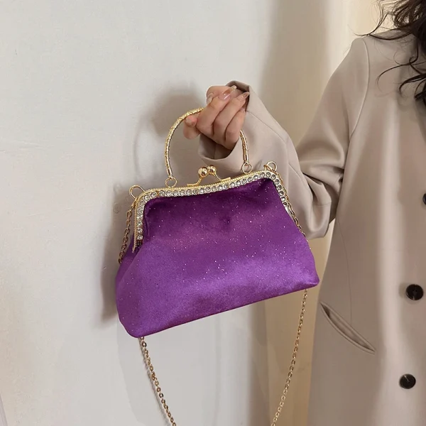 Vintage Designer With Chain Bags Lock Shell Clip Retro Evening Handbags - Image 11