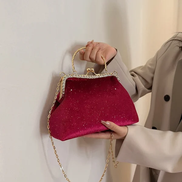 Vintage Designer With Chain Bags Lock Shell Clip Retro Evening Handbags - Image 19