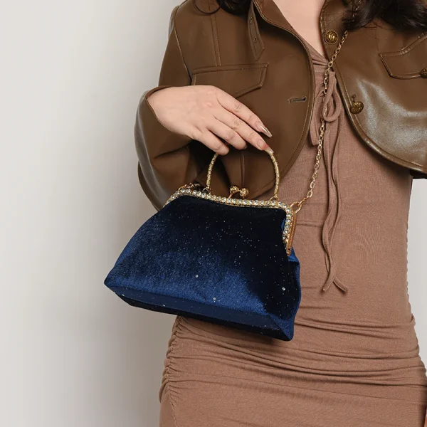 Vintage Designer With Chain Bags Lock Shell Clip Retro Evening Handbags - Image 6