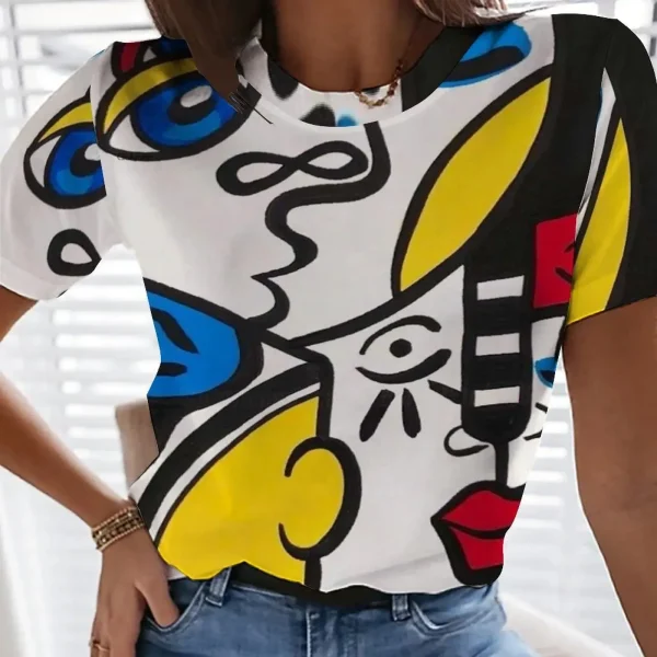 Vintage Elegant Short Sleeve Trend Tees Casual O-neck Tops
