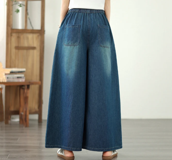 Vintage Embroidery High Waist Thin Denim Ankle-Length Pants - Image 3