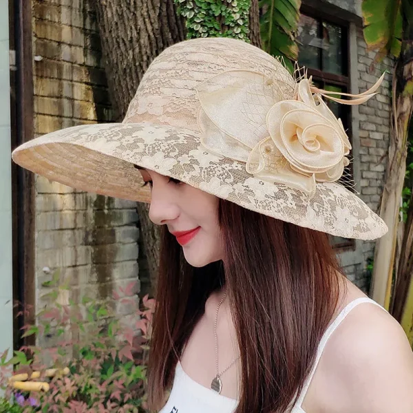 Vintage Fascinating Kentucky Flower Large Wide Brim Big Fedora Hat - Image 4