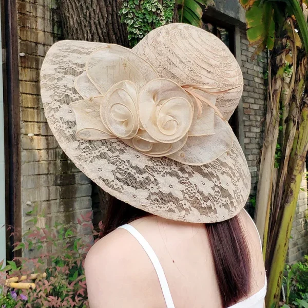 Vintage Fascinating Kentucky Flower Large Wide Brim Big Fedora Hat - Image 5