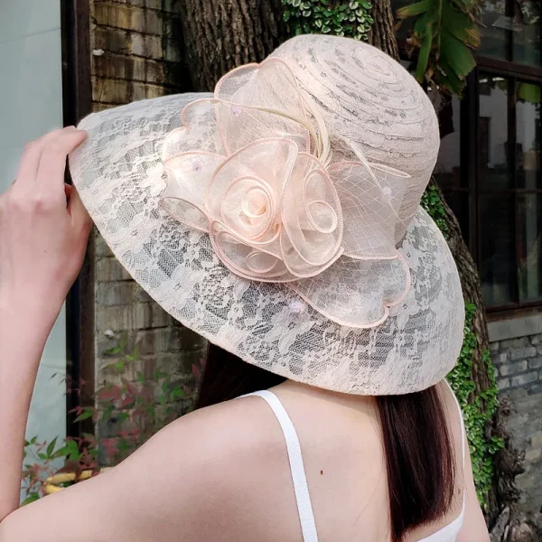 Vintage Fascinating Kentucky Flower Large Wide Brim Big Fedora Hat - Image 8