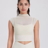 Vintage Fashion Sporty Top Round Neck Cap Sleeves Outdoor In Solid T-Shirt