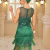 Vintage Inspired Sleeveless Elegant Flapper With Pringe Decor Lady Dress - Image 8