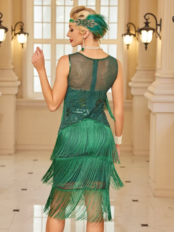 Vintage Inspired Sleeveless Elegant Flapper With Pringe Decor Lady Dress - Image 8